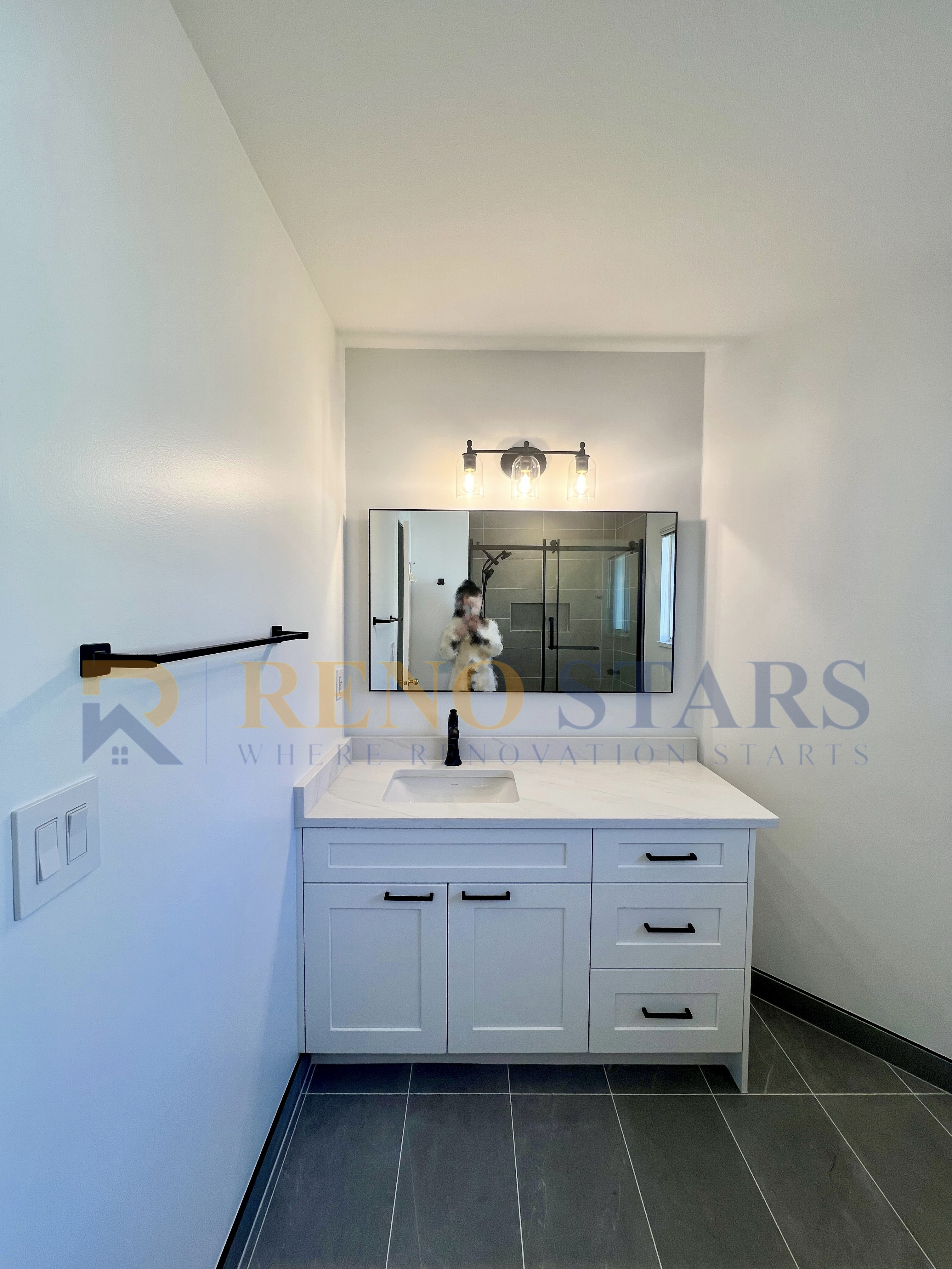 Daughter's Bath Renovation with Gray Tiles